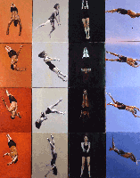 oil painting with 25 panels of rotating gymnasts
